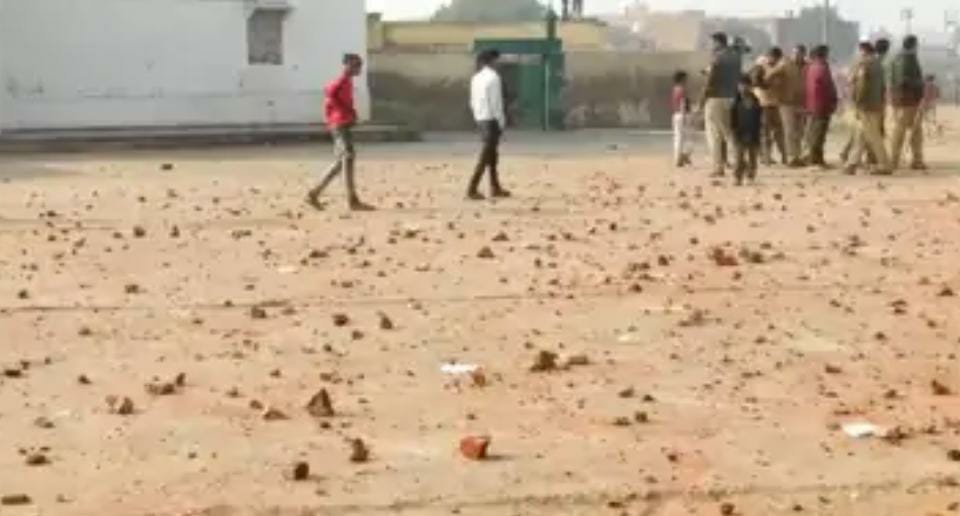 After a dispute in the cricket match, stone pelting and firing between two sides, attacked the police force who reached the spot