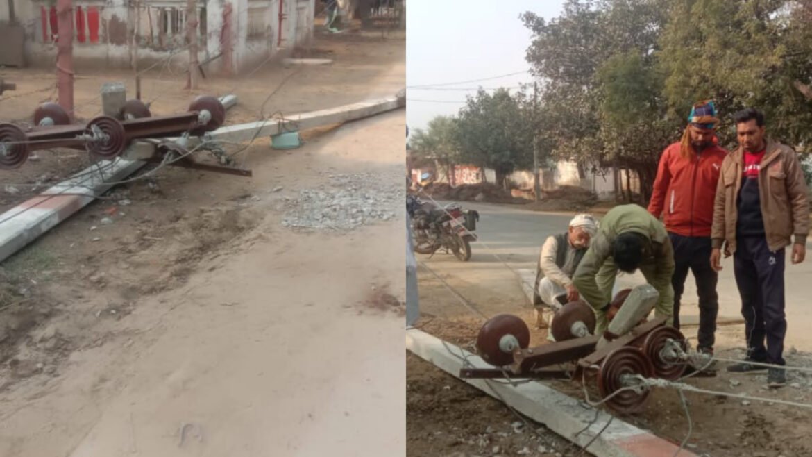 Due to dense fog, uncontrolled dumper damaged two electric poles, averted a major accident