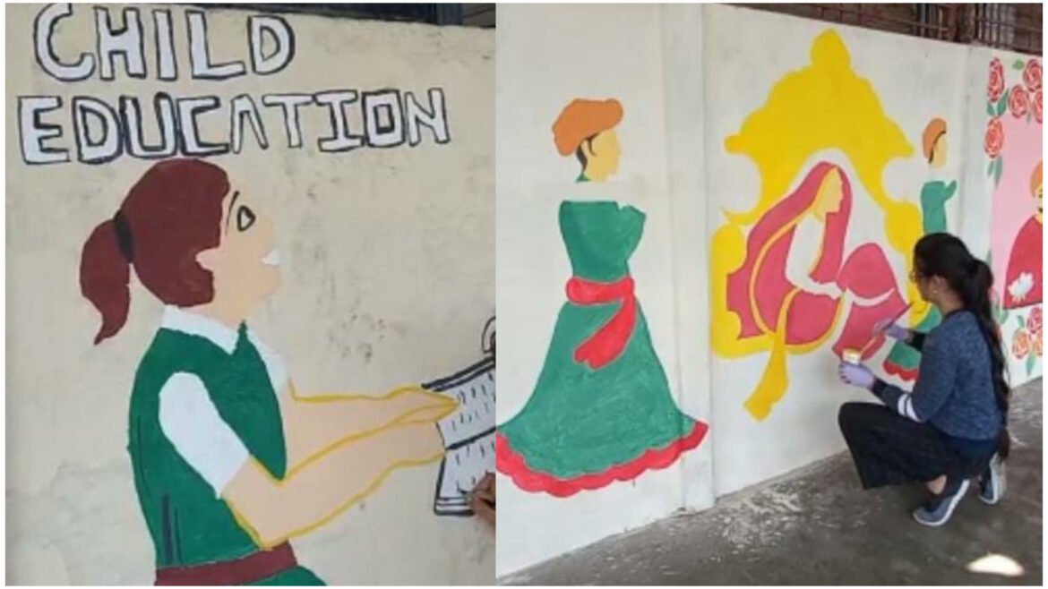 Students of Hindustan College engraved Indian culture on the walls of Raja Mandi station