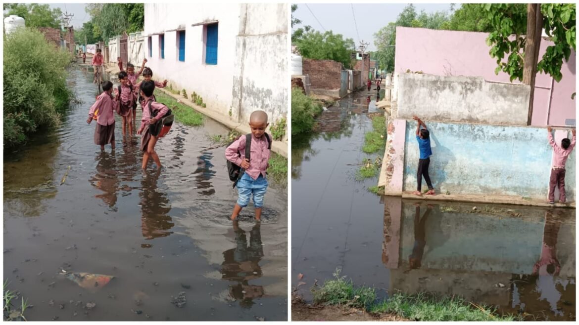 Children forced to go to school through dirty water of waterlogging, video viral created a stir in the administration