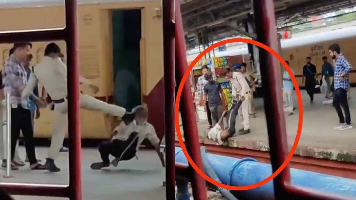Policeman brutally beats old man at railway station, hangs upside down on track, video goes viral